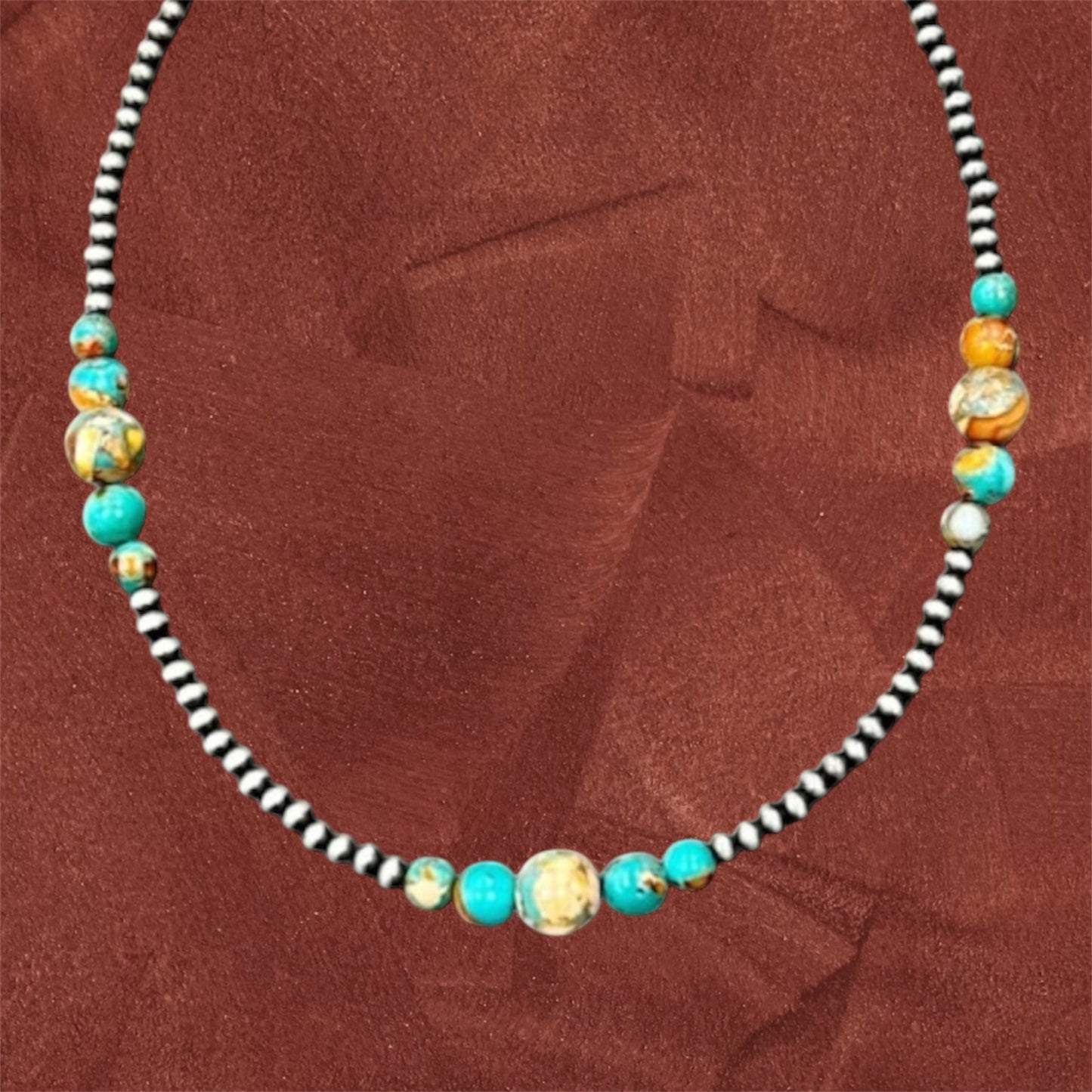 15" to 20" Long, Handmade Navajo Clustered Gemstone Necklace – 4mm to 10mm Beads, Lightweight, Western Jewelry 739537
