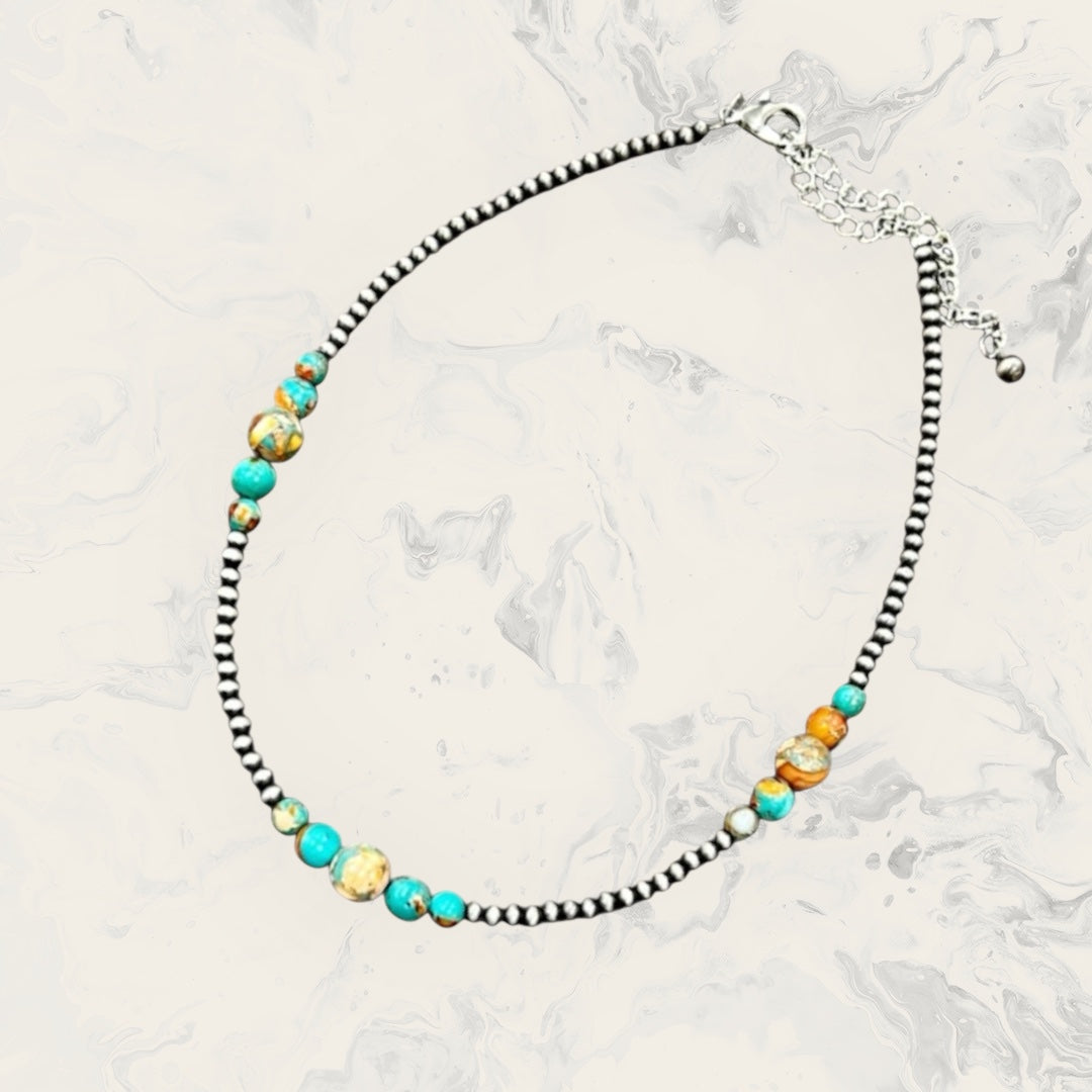 15" to 20" Long, Handmade Navajo Clustered Gemstone Necklace – 4mm to 10mm Beads, Lightweight, Western Jewelry 739537
