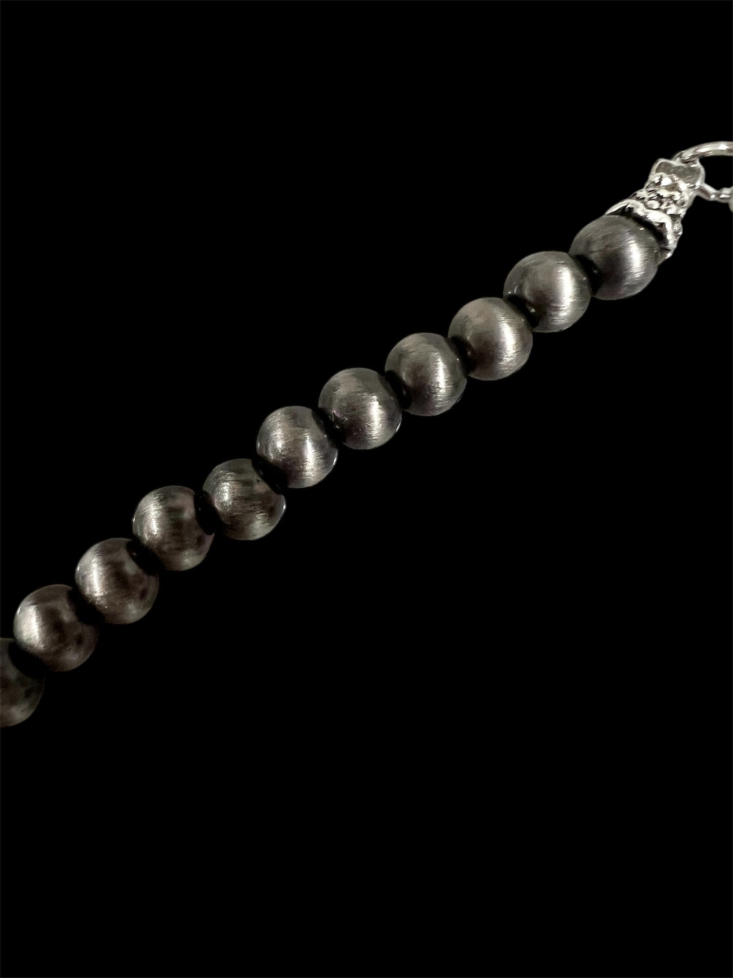 Handmade 6mm Navajo Bead Necklace with Bezel Gemstone Pendant, Western Boho Cowgirl Jewelry, Silver Bead Necklace739554