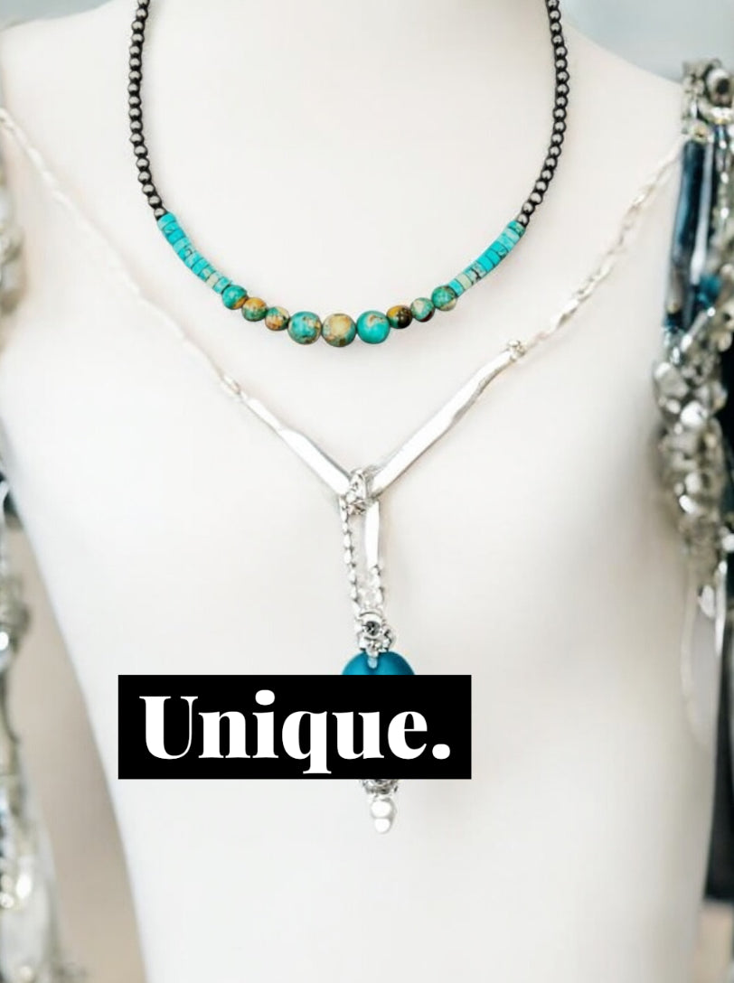16" to 21" Long, Handmade Clustered Gemstone & 4mm Polish Navajo Bead Necklace 739592