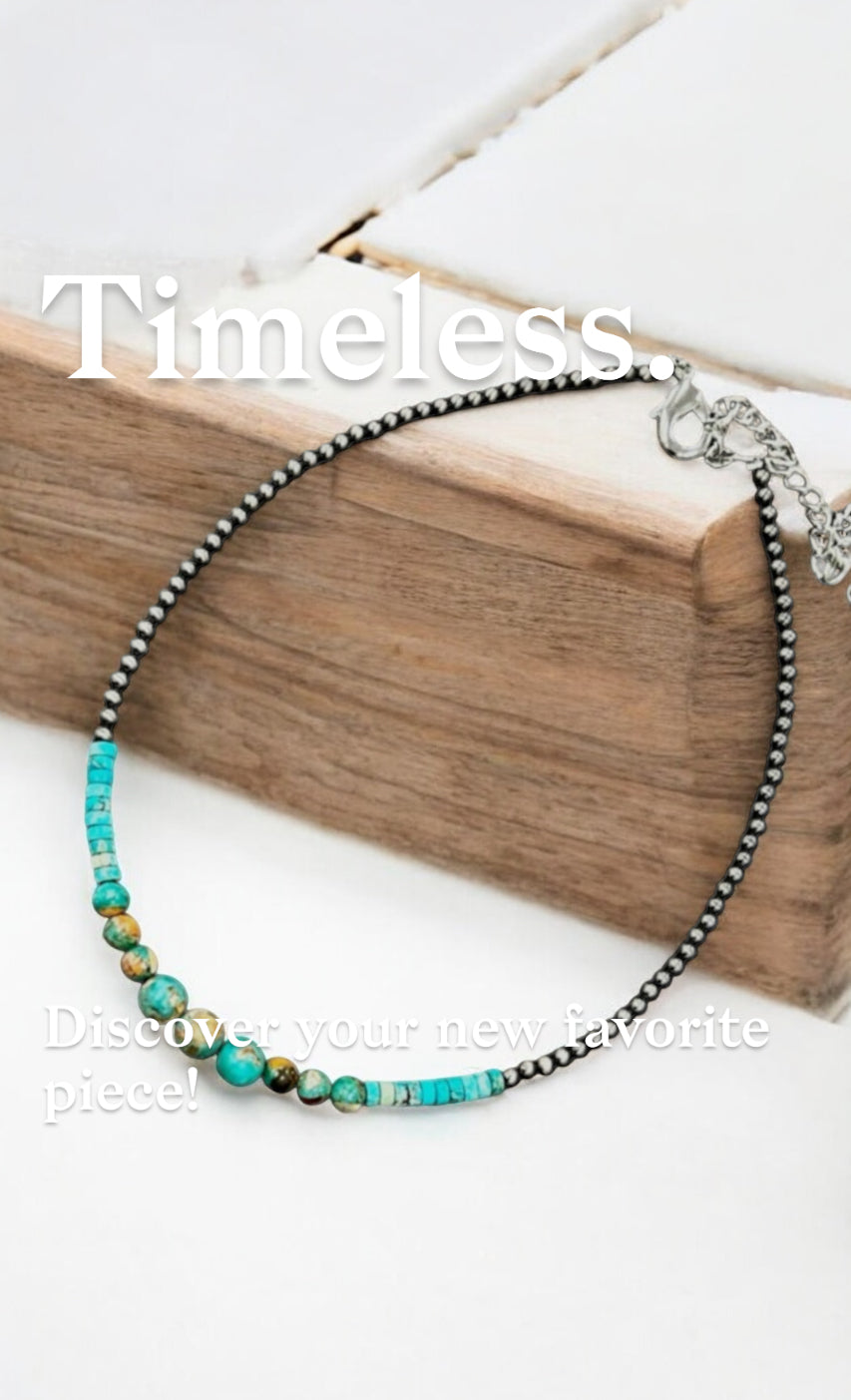 16" to 21" Long, Handmade Clustered Gemstone & 4mm Polish Navajo Bead Necklace 739592