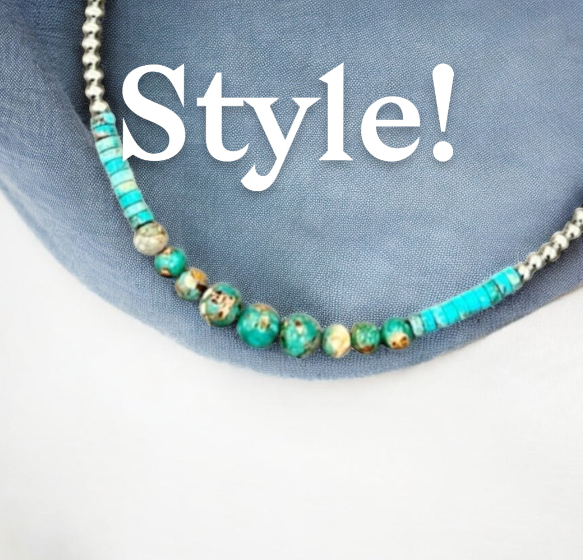16" to 21" Long, Handmade Clustered Gemstone & 4mm Silver Navajo Bead Necklace 739594