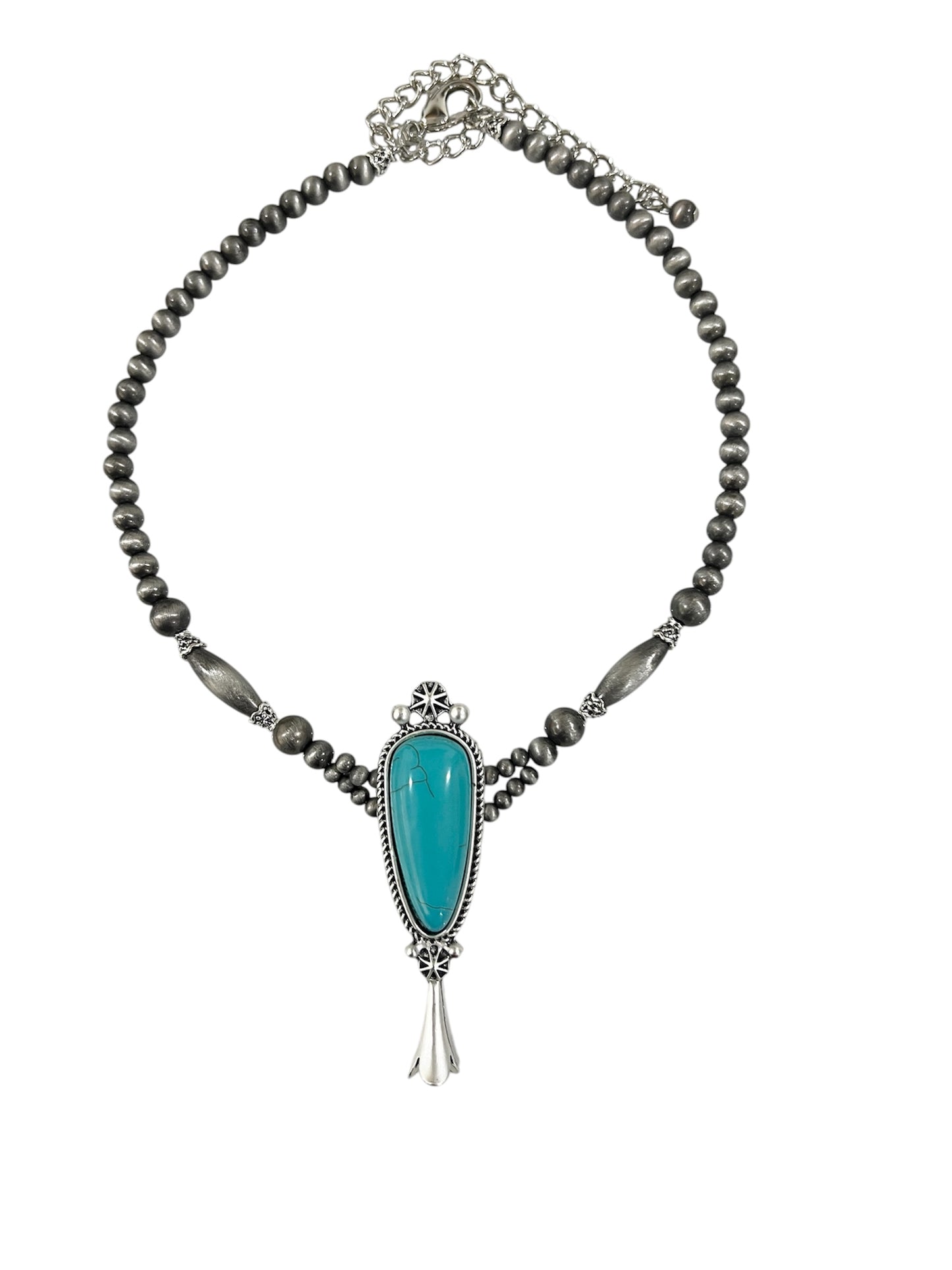 15"–20" Handmade Navajo Bead Necklace with Squash Naja Turquoise Pendant 739630