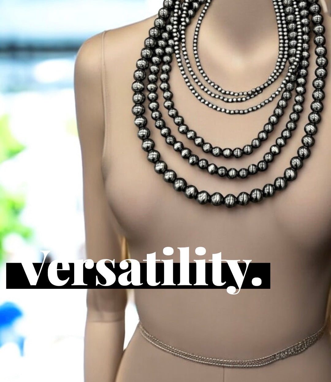 Long, Handmade 6-Strand Polish Navajo Bead Necklace, Layered Western Cowgirl Jewelry, Boho Silver Bead Southwestern Necklace739650