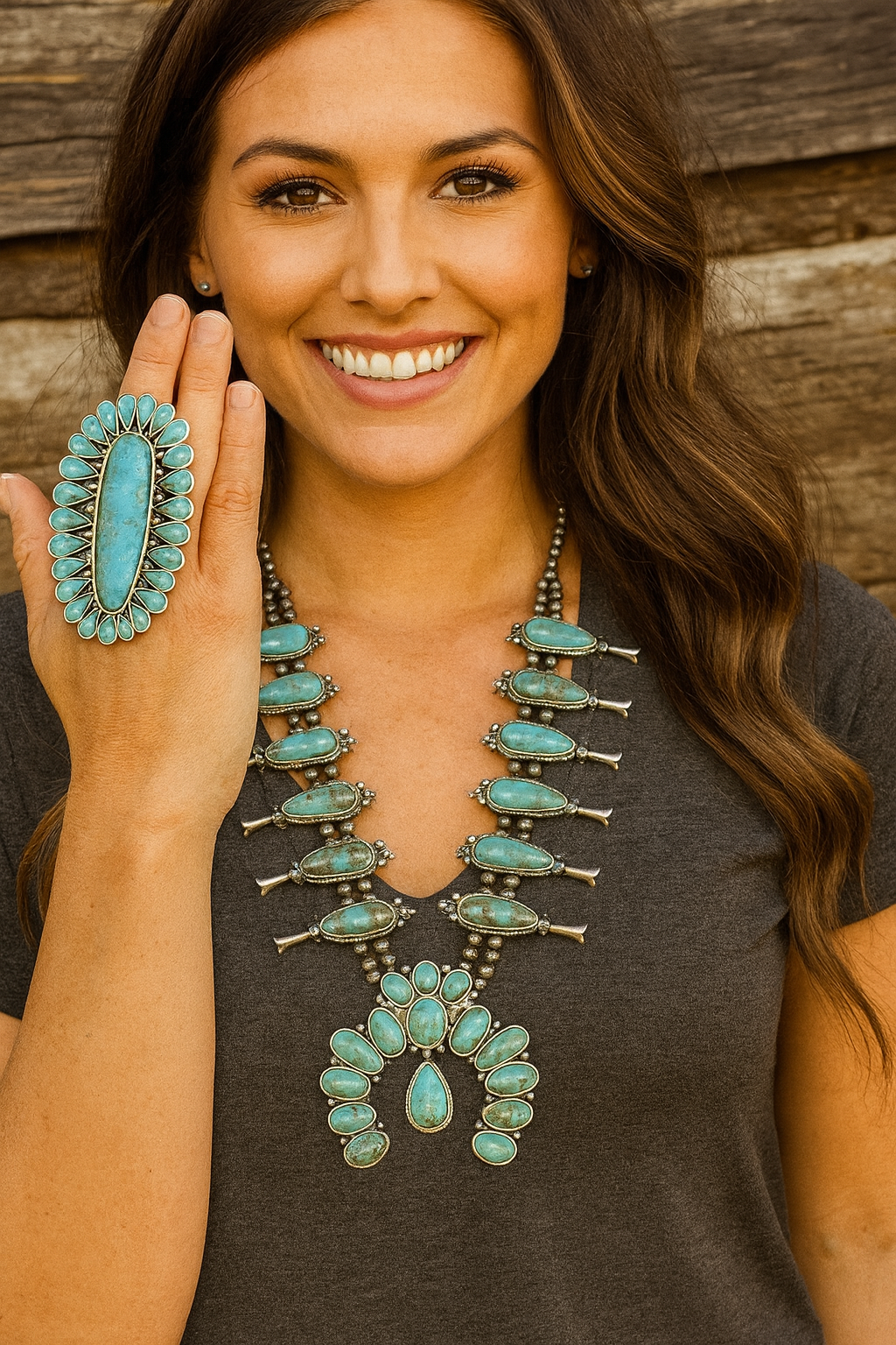 Monster Size! Navajo Turquoise Ring – Brass Dual Adjustable Band 750301