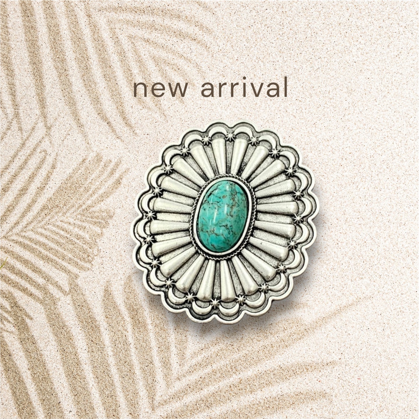 Big! 2.5" Long, Concho Turquoise Ring – Brass Dual Adjustable Band, Antique Silver Plated, Western Statement Jewelry 750329