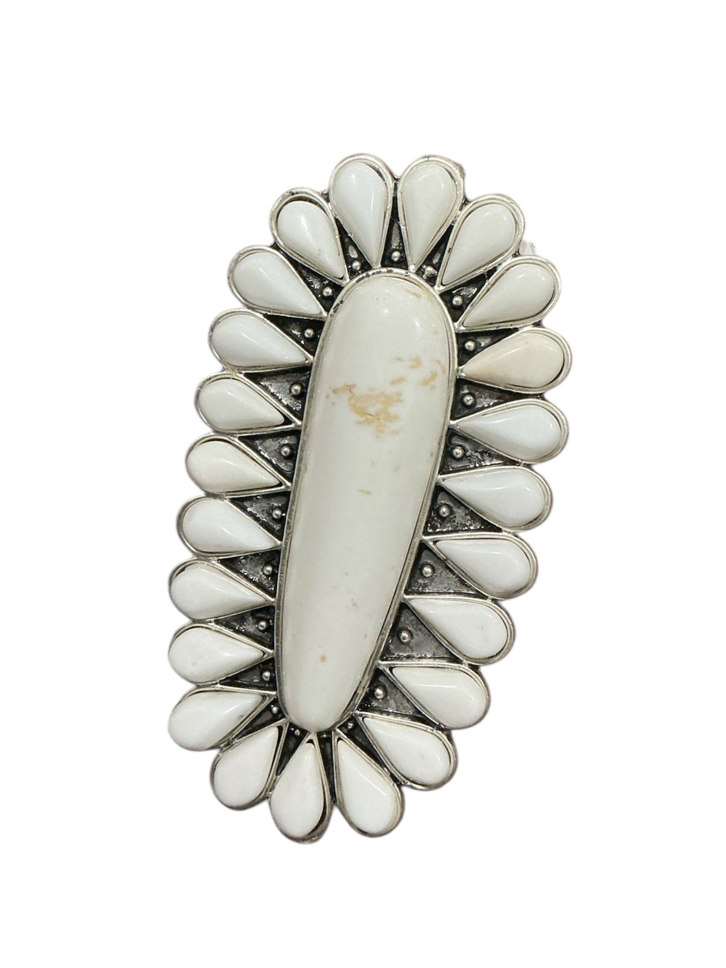 Monster Size! Navajo White Turquoise Ring – Brass Dual Adjustable Band 750332