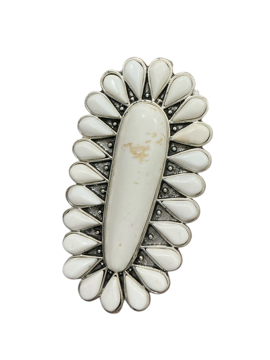 Monster Size! Navajo White Turquoise Ring – Brass Dual Adjustable Band 750332