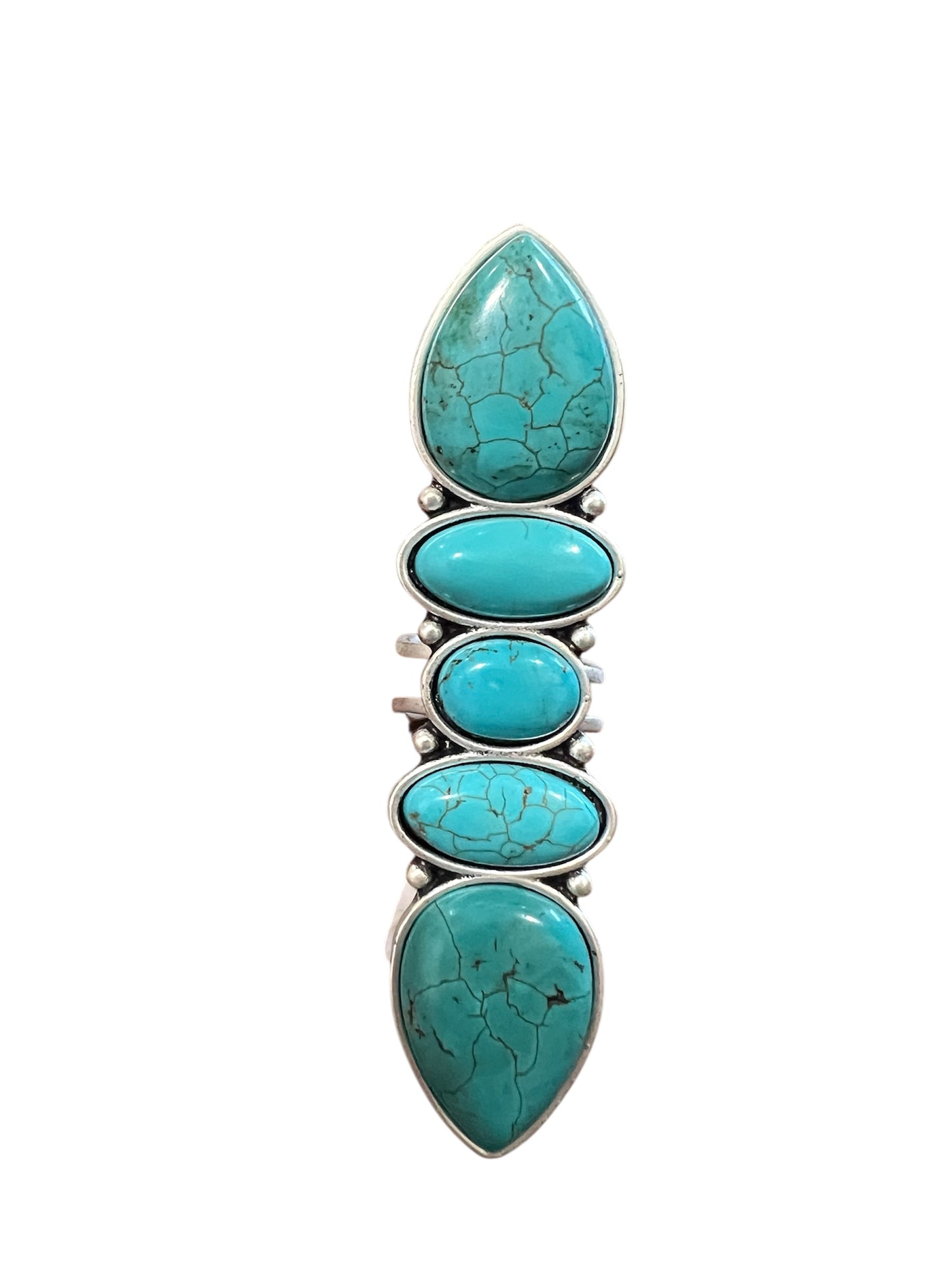 3.2" Long Navajo Turquoise Ring – Brass Dual Adjustable Band 750436