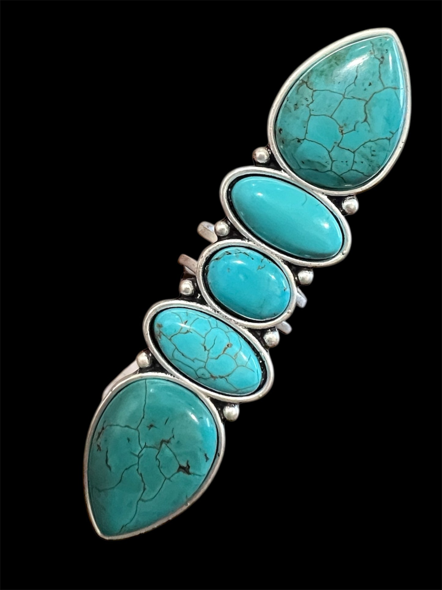 3.2" Long Navajo Turquoise Ring – Brass Dual Adjustable Band 750436