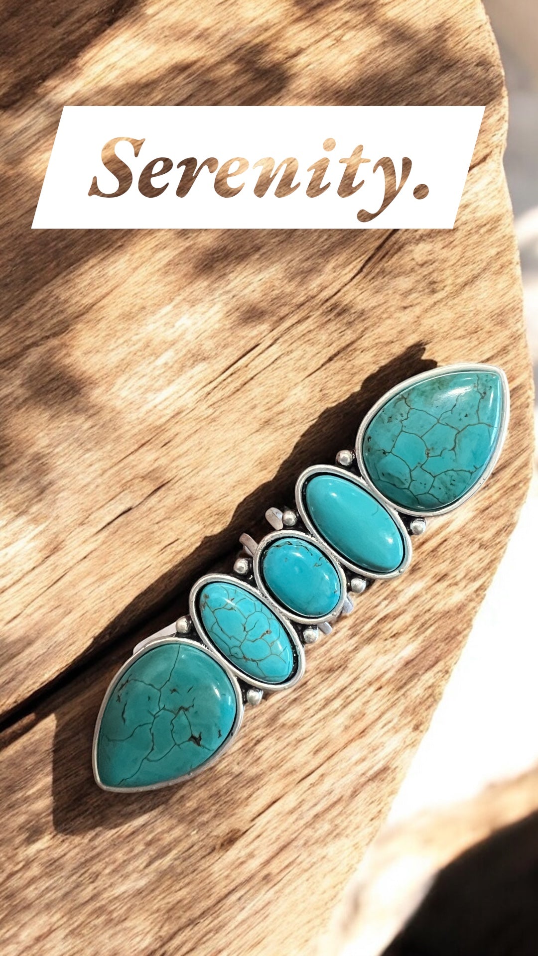 3.2" Long Navajo Turquoise Ring – Brass Dual Adjustable Band 750436