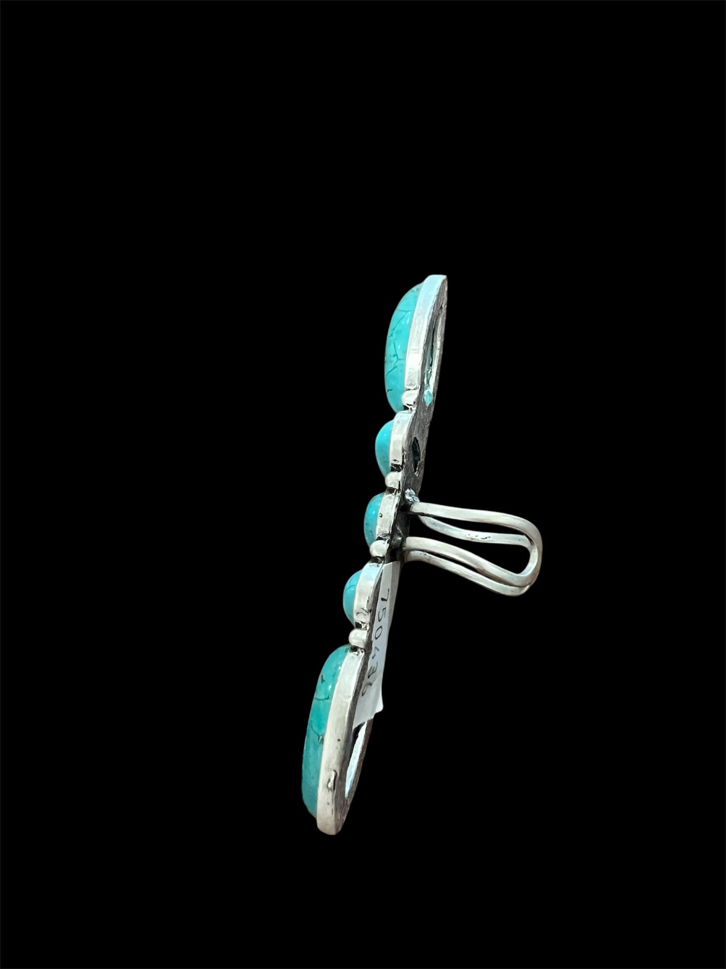 3.2" Long Navajo Turquoise Ring – Brass Dual Adjustable Band 750436