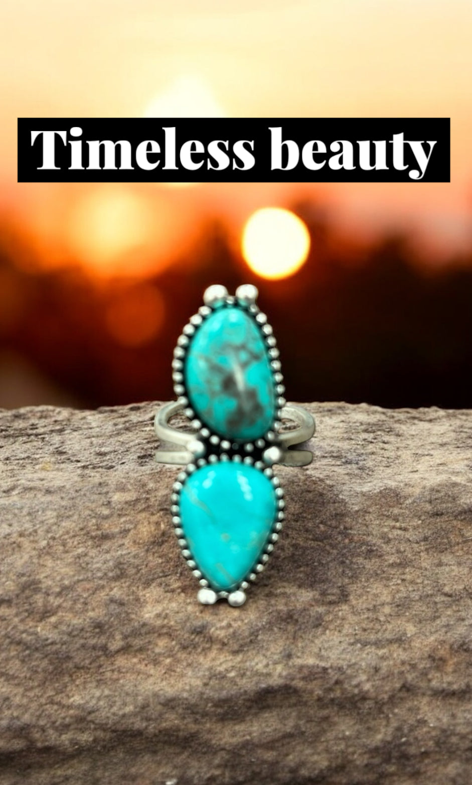 1.5" Long Navajo Turquoise Ring, Brass Dual Adjustable Band, Antique Silver Plate 750456