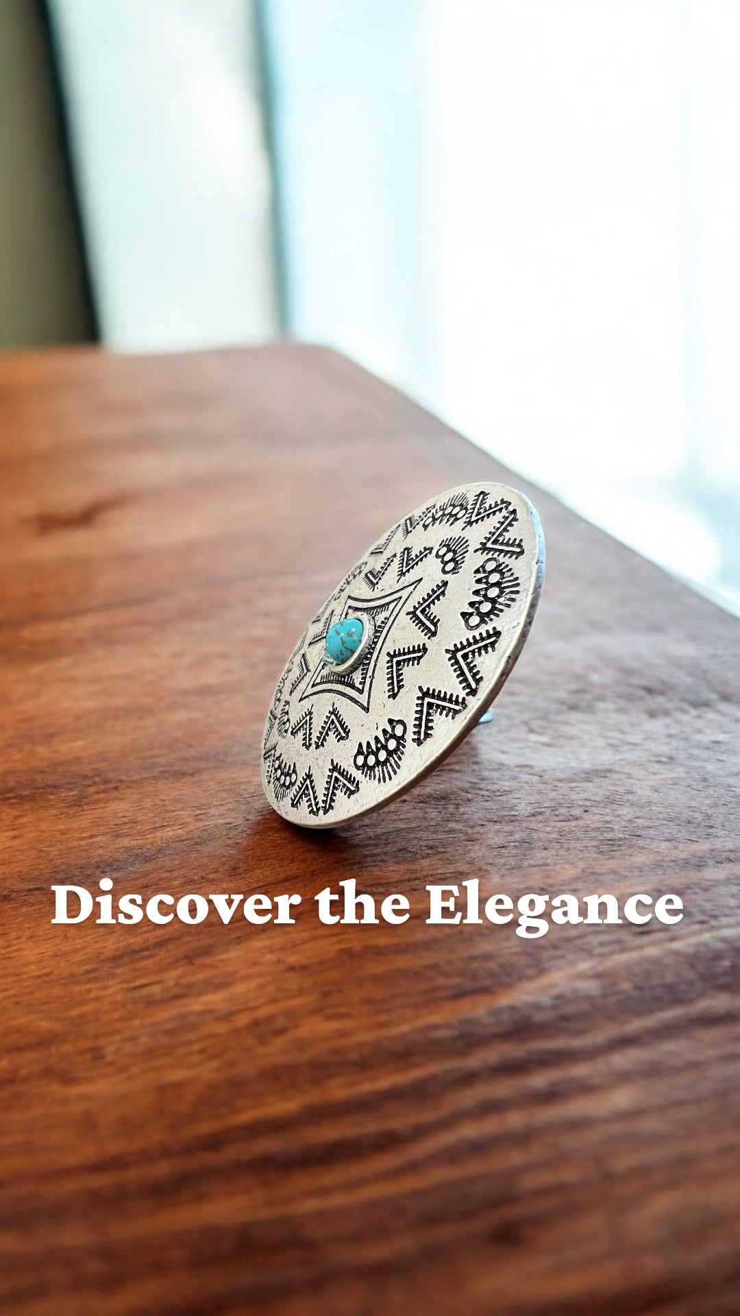 Big 2" Long Concho Turquoise Ring, Brass Dual Adjustable Band, Western Boho Cowgirl Jewelry