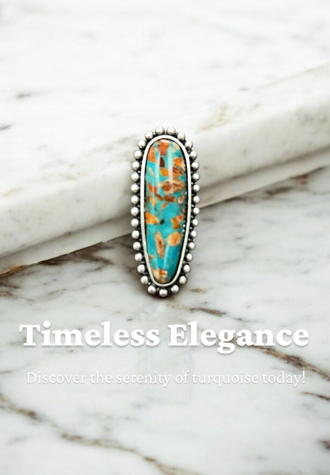 2.6" Long, Very-Big Gemstone Ring, Brass Dual Adjustable Band, Antique Silver Plate 750509