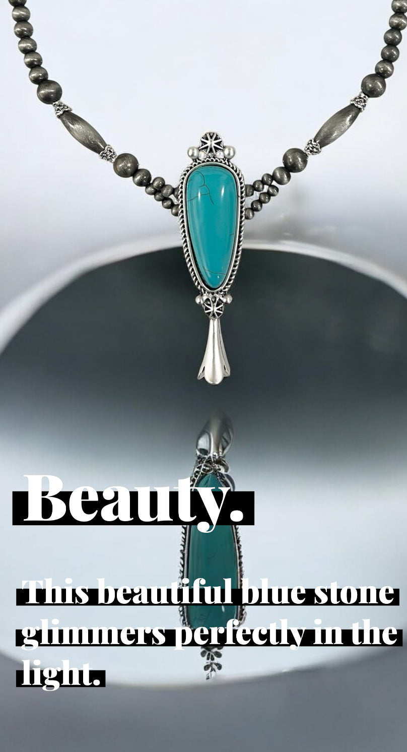 15"–20" Handmade Navajo Bead Necklace with Squash Naja Turquoise Pendant 739630