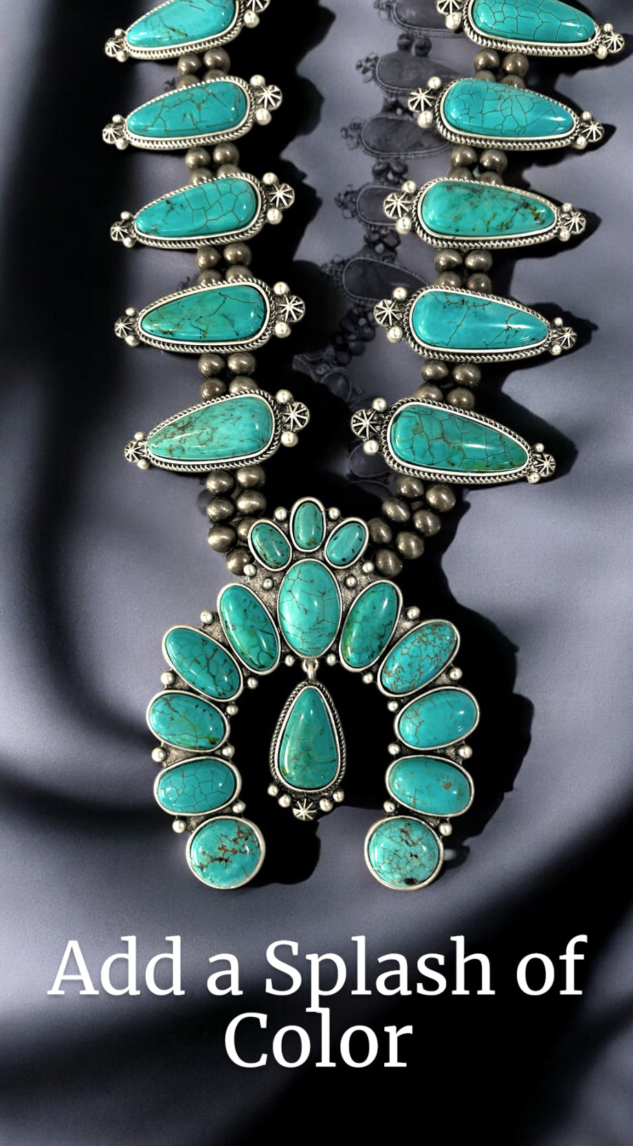 30" Long Handmade Very-Big Squash Blossom Turquoise Necklace 731751