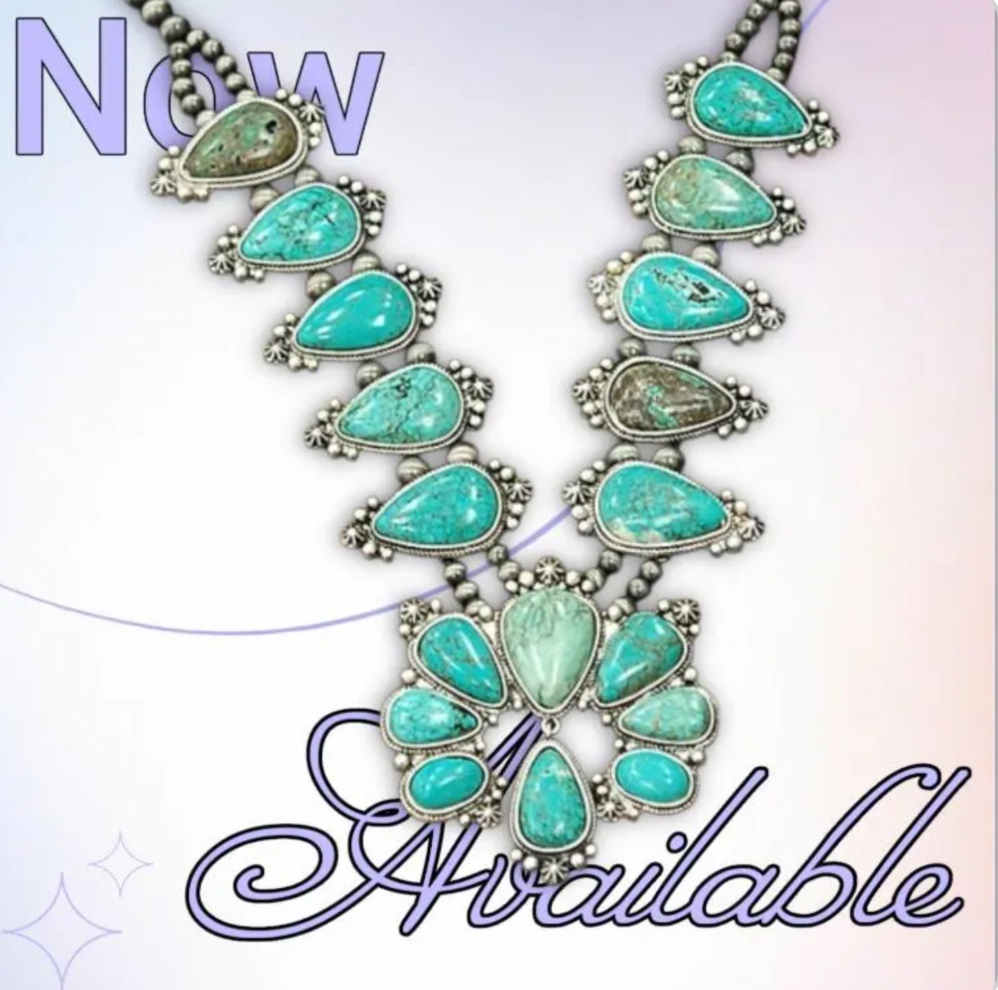 32-inch Squash Blossom Turquoise Necklace 731657