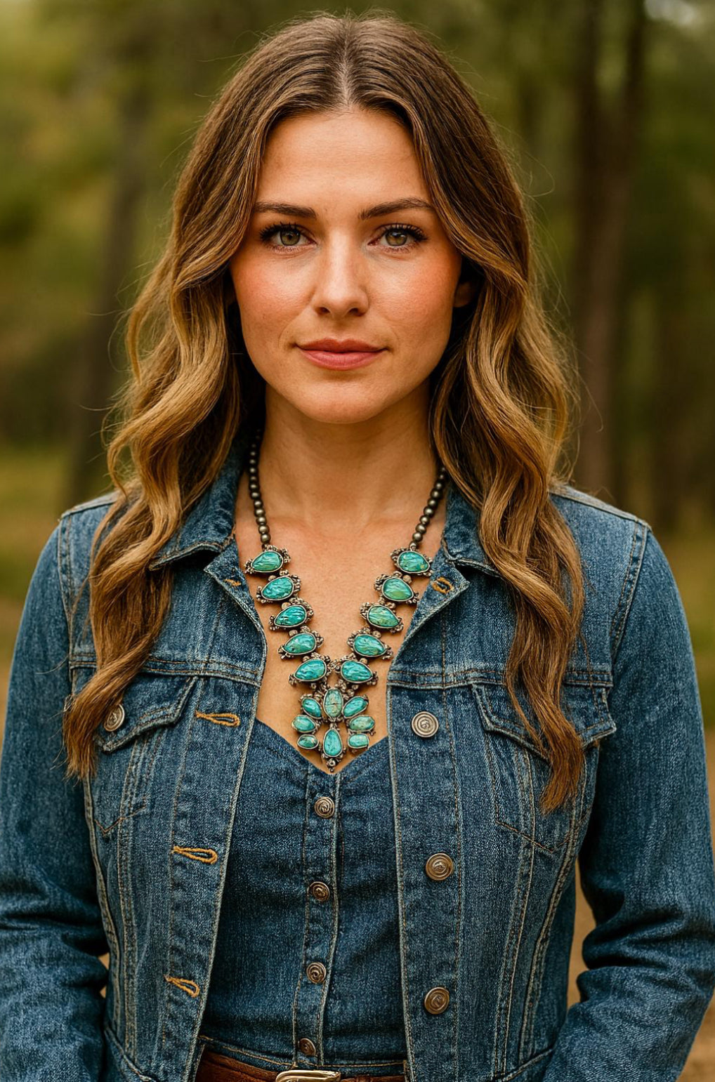 32-inch Squash Blossom Turquoise Necklace 731657