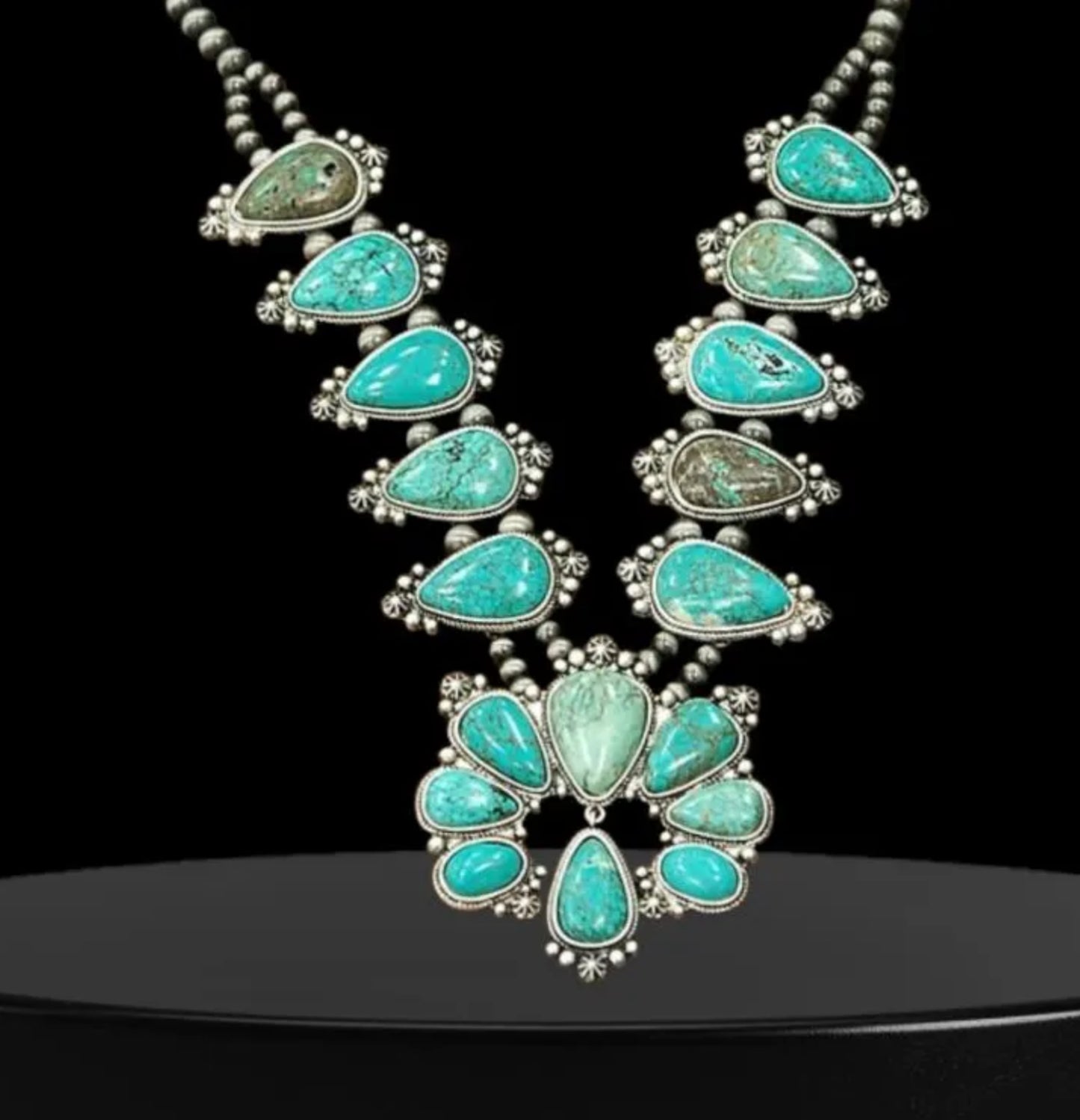 32-inch Squash Blossom Turquoise Necklace 731657
