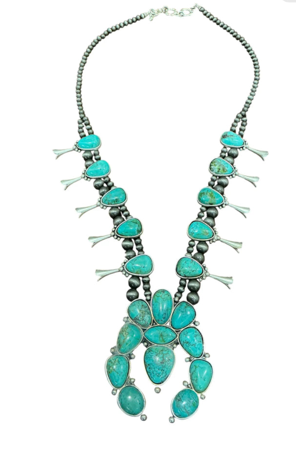 Handmade Squash Blossom Turquoise Necklace 733984