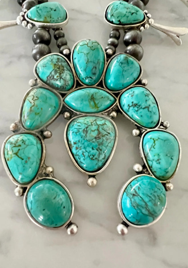 Handmade Squash Blossom Turquoise Necklace 733984