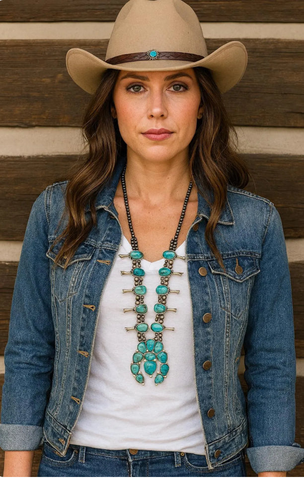 Handmade Squash Blossom Turquoise Necklace 733984