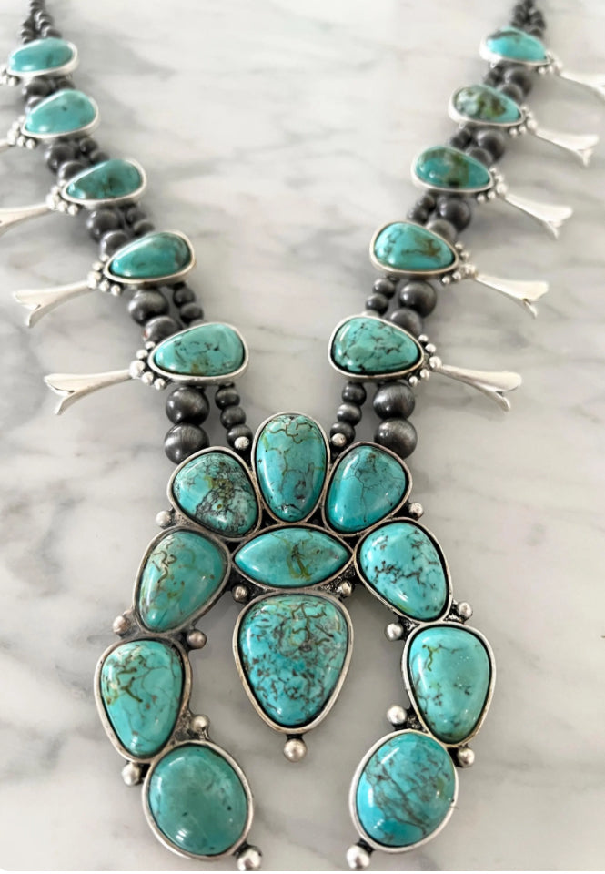 Handmade Squash Blossom Turquoise Necklace 733984