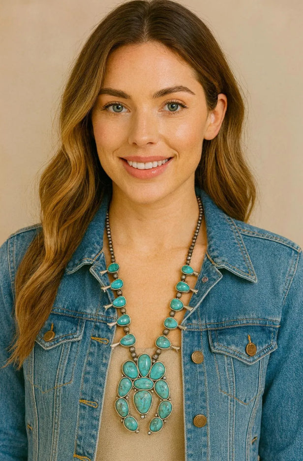 Handmade Squash Blossom Turquoise Necklace 733984