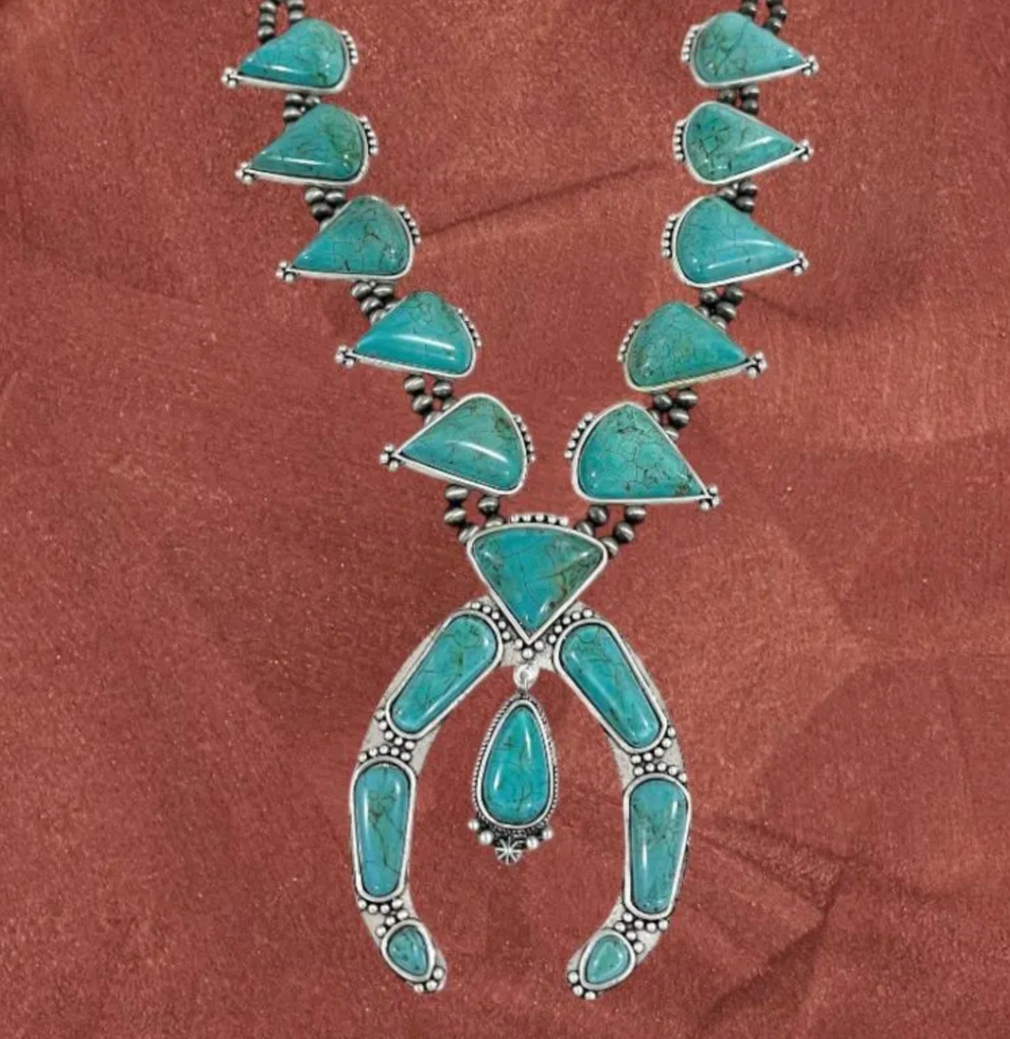 Handmade Squash Blossom Turquoise Necklace 733168