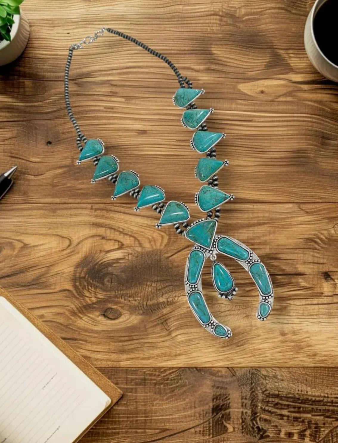 Handmade Squash Blossom Turquoise Necklace 733168