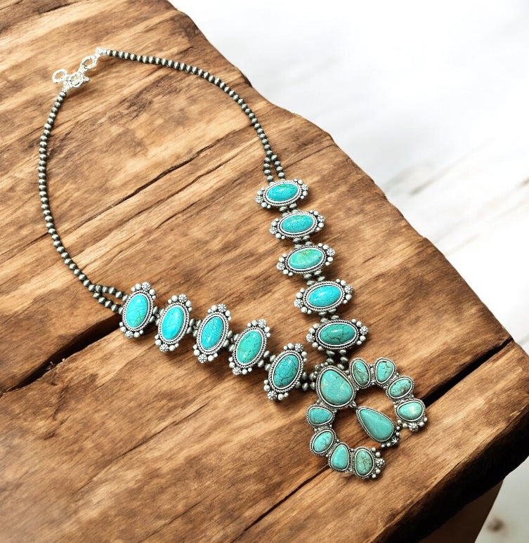 30-inch Squash Blossom Turquoise Necklace 731820