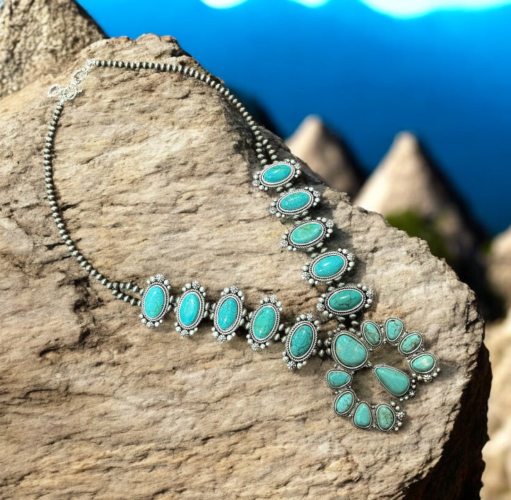 30-inch Squash Blossom Turquoise Necklace 731820