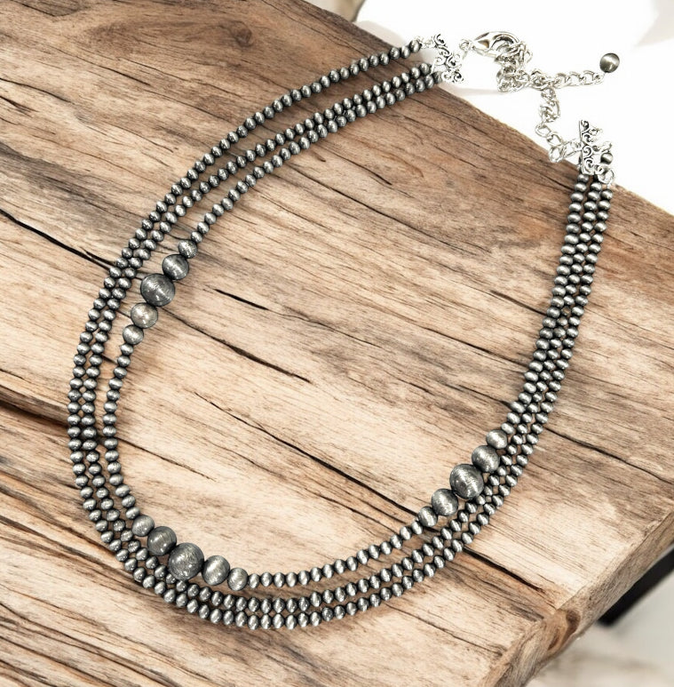 17" to 22" Long Handmade 3-Strand Tiny 4mm Navajo Bead Necklace 735139