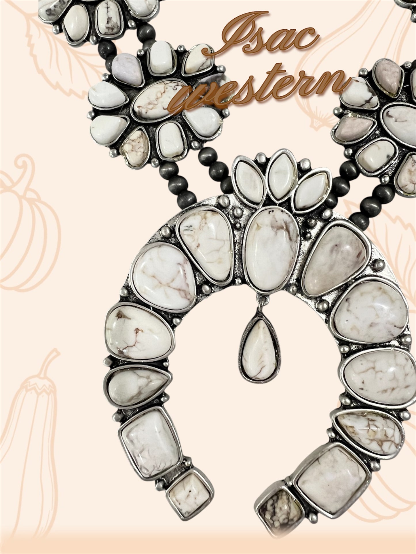 Monster Full Squash Blossom White Turquoise Necklace – Western Navajo Style Statement Jewelry 732034
