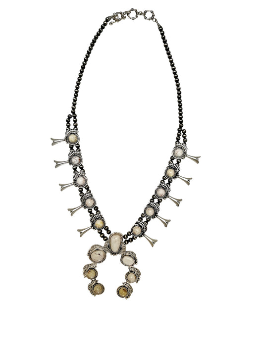 24 Inch Long Squash Blossom White Turquoise Necklace 732630