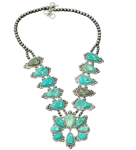 32-inch Squash Blossom Turquoise Necklace 731657