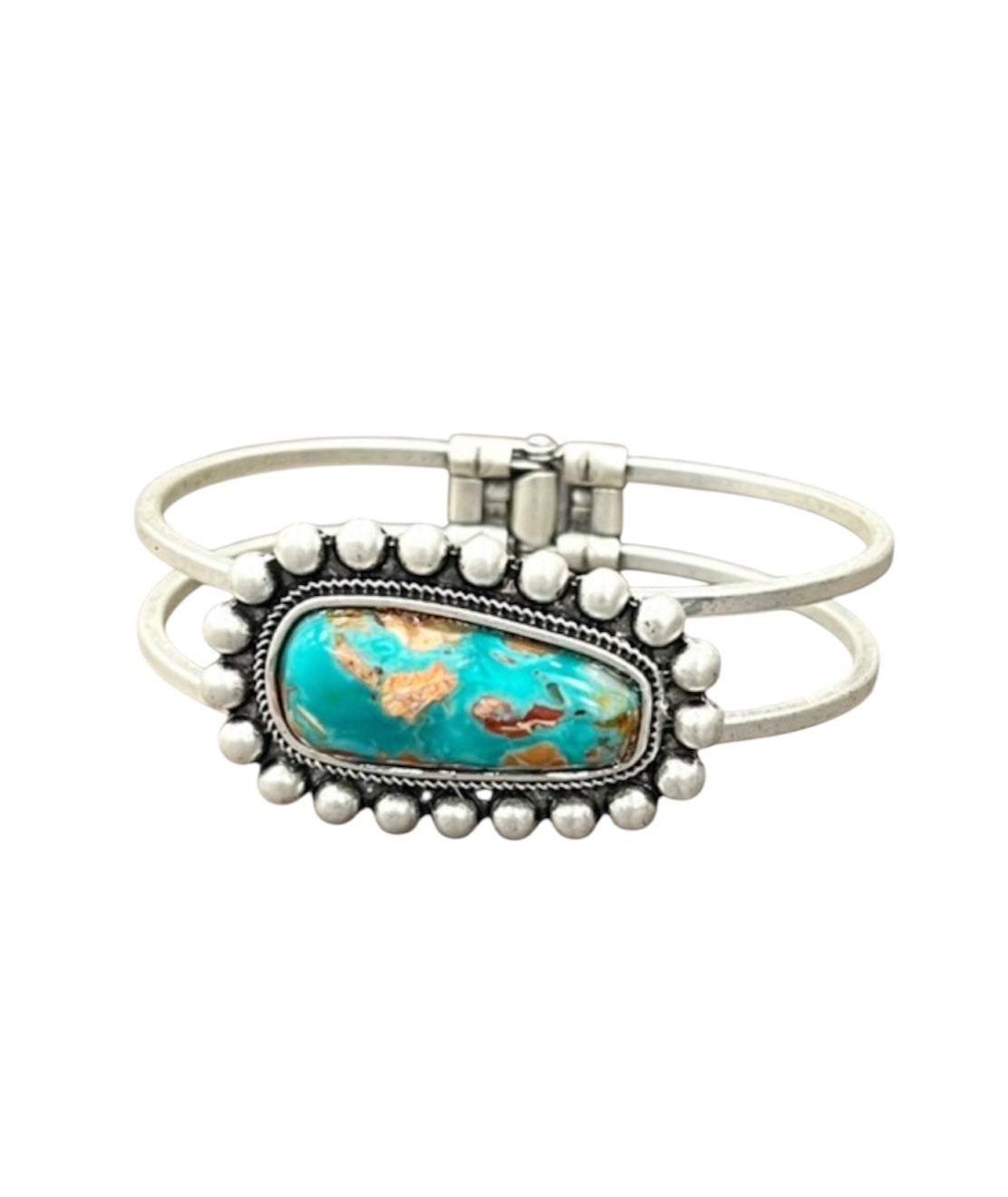Natural Gemstone Brass Cuff Bracelet – Split Shank Design, Antique Silver Plated 711646