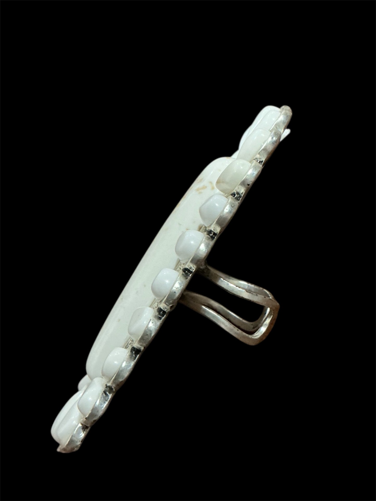 Monster Size! Navajo White Turquoise Ring – Brass Dual Adjustable Band 750332