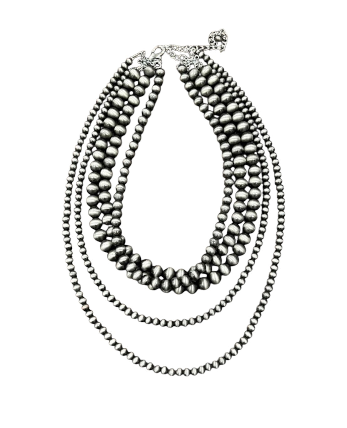 Handmade 5-Strand Navajo Pearl Necklace, Layered Western Cowgirl Jewelry, Boho Silver Bead Statement Necklace 737862