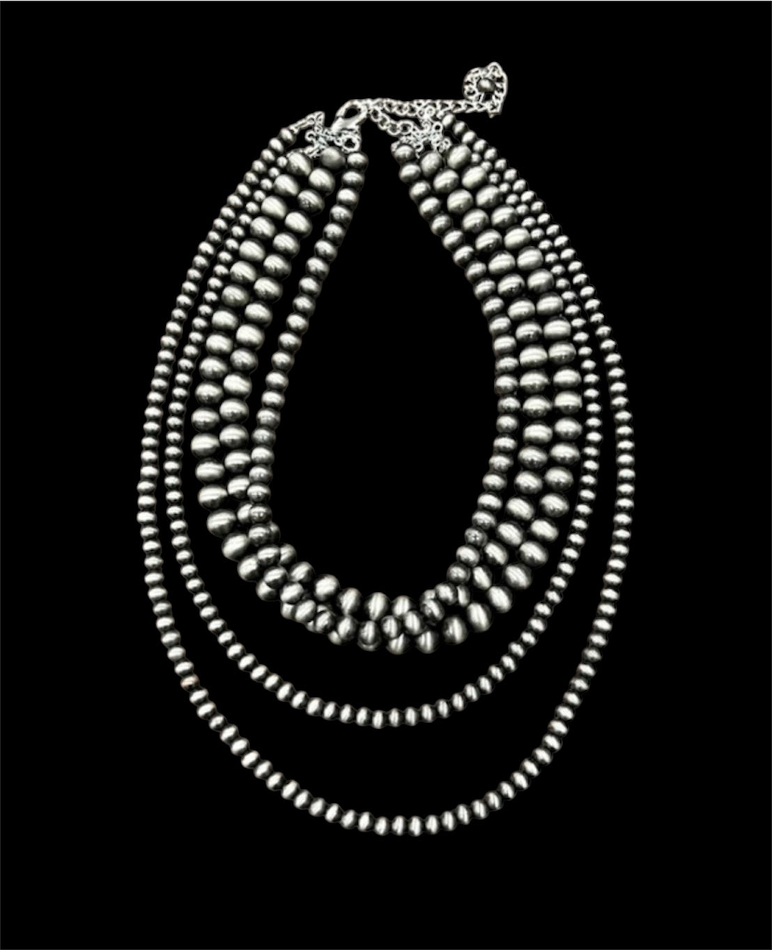 Handmade 5-Strand Navajo Pearl Necklace, Layered Western Cowgirl Jewelry, Boho Silver Bead Statement Necklace 737862