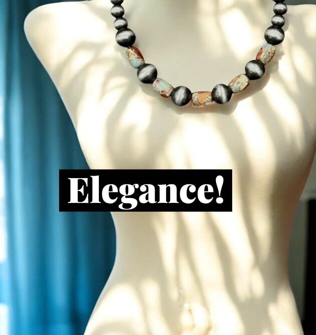 Isac Handmade Gemstone, Navajo Bead Necklace 739426,