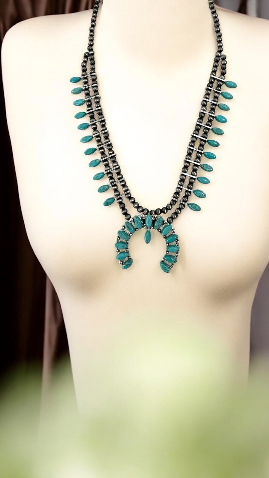 Handmade Squash Blossom Turquoise Necklace 630993