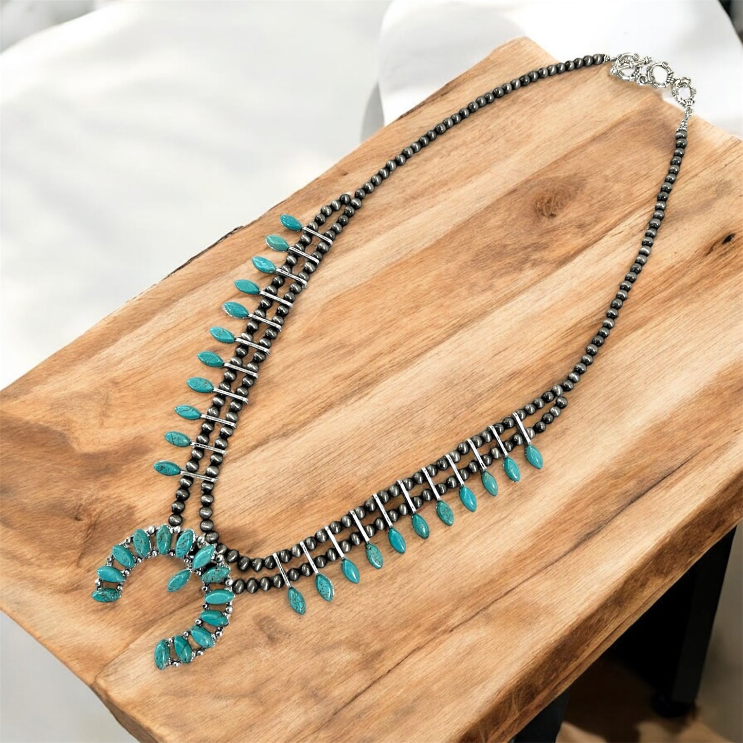 Handmade Squash Blossom Turquoise Necklace 630993
