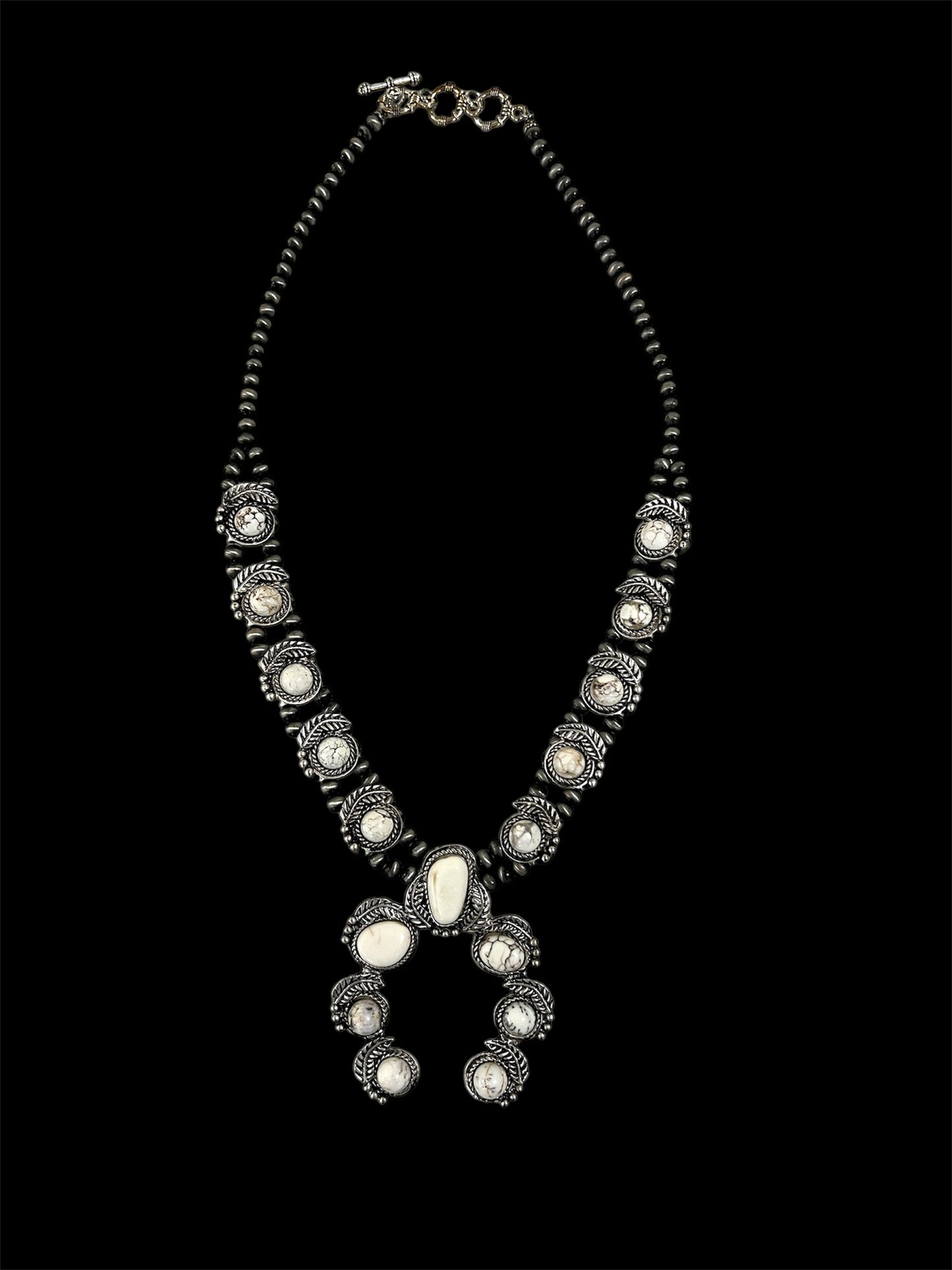 Full Squash Blossom Natural White Turquoise Necklace 732060