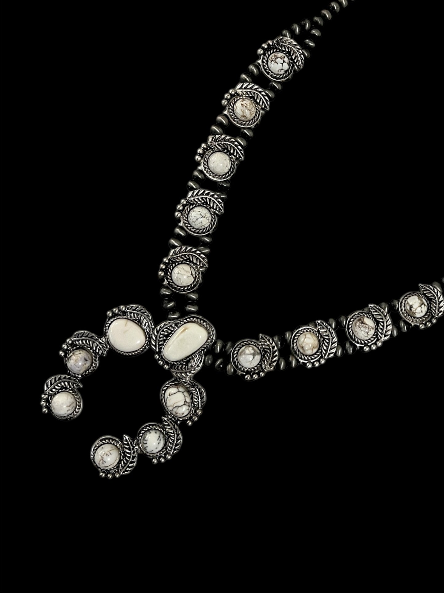 Full Squash Blossom Natural White Turquoise Necklace 732060