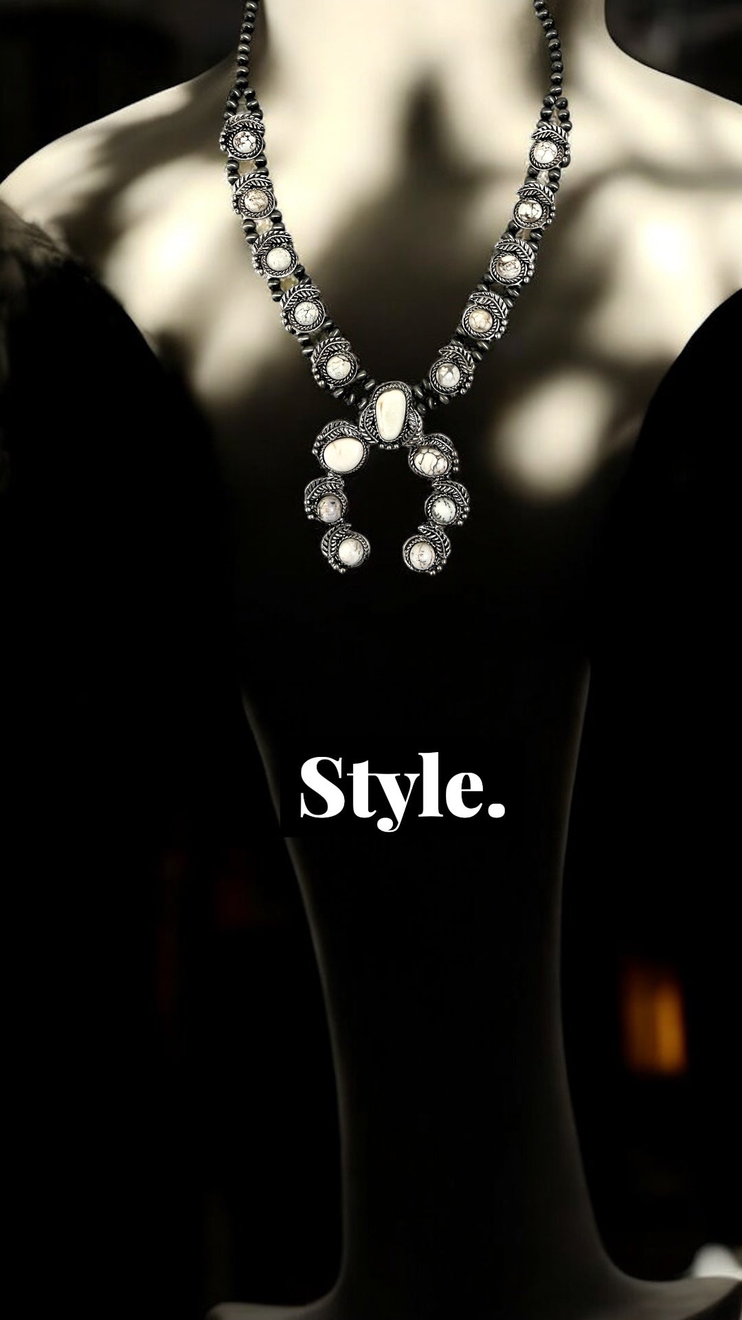 Full Squash Blossom Natural White Turquoise Necklace 732060