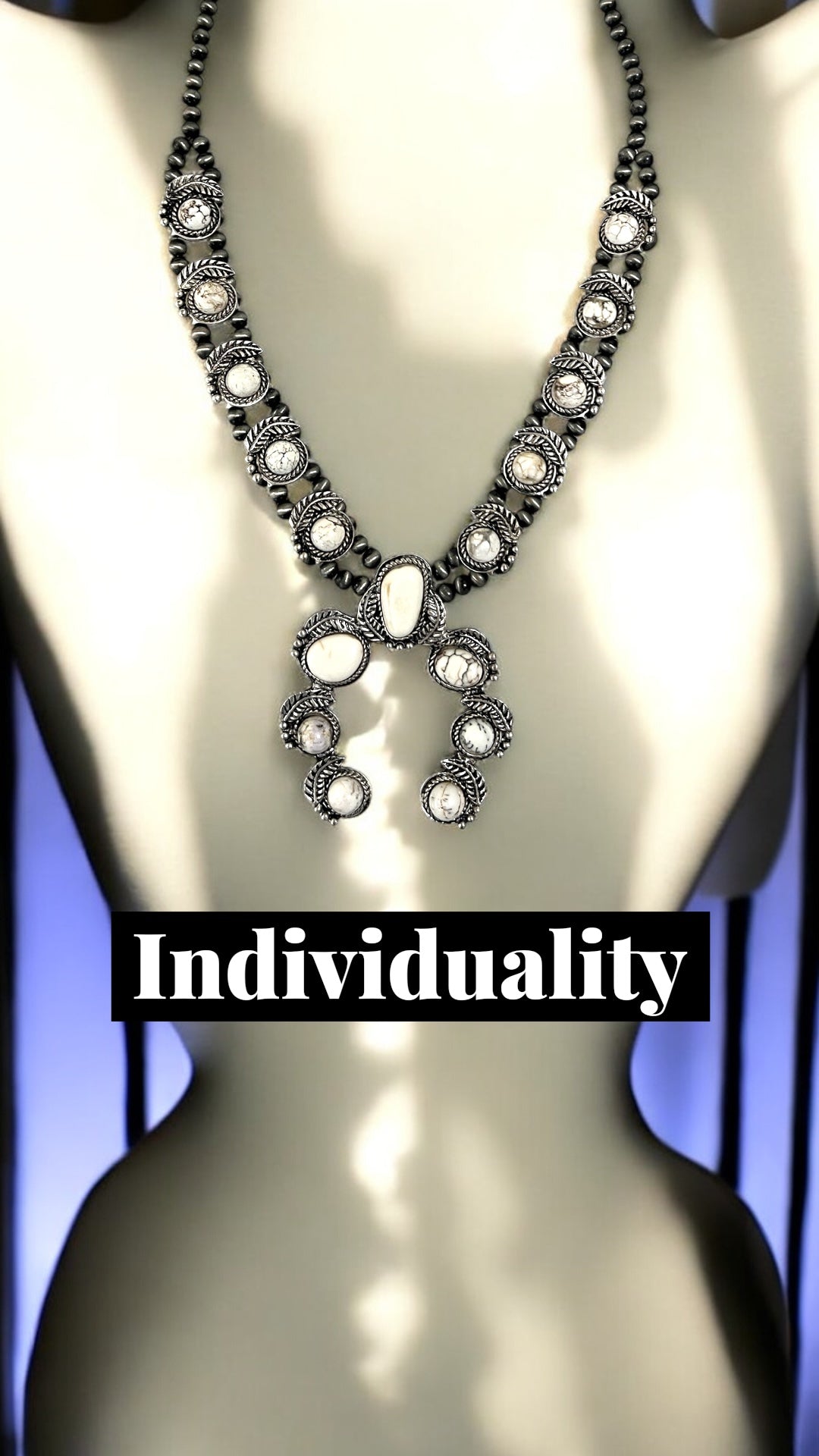 Full Squash Blossom Natural White Turquoise Necklace 732060