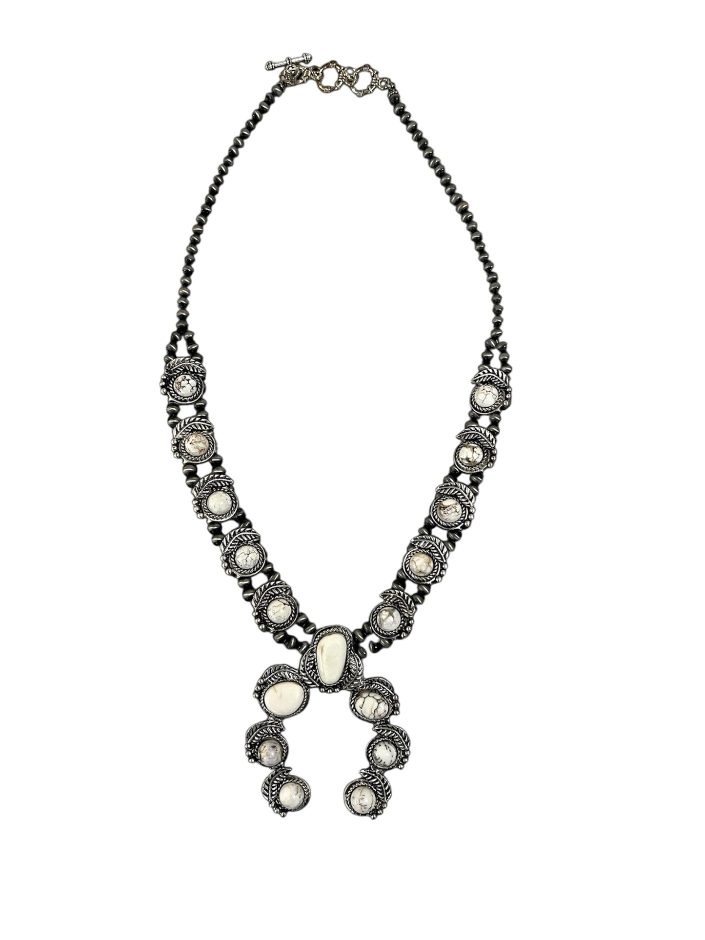 Full Squash Blossom Natural White Turquoise Necklace 732060