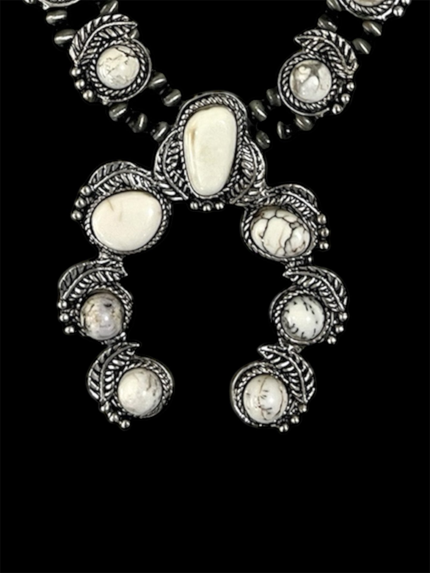 Full Squash Blossom Natural White Turquoise Necklace 732060